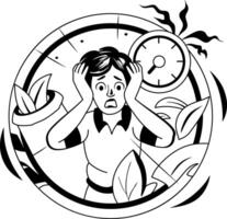 A glyph illustration of a person worried due to deadline vector