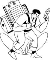 A glyph illustration of a person checking task list vector
