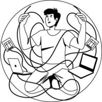 Man tangled in wires, glyph style illustration vector