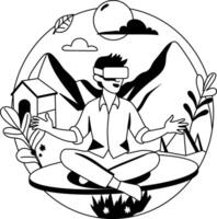 A glyph illustration of a character doing vr work experience vector