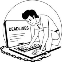 A glyph illustration of a character having deadline stress vector
