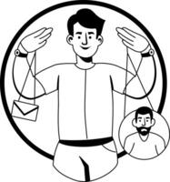 A glyph illustration of a work puppet character vector