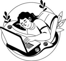 A glyph illustration of a tired employee sleeping while working vector