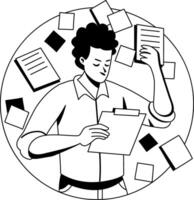 A person with many sticky notes, glyph illustration vector