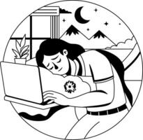 Exhausted person sleeping while working, glyph illustration vector