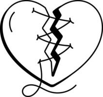 Doodle style icon of a broken heart stitched with thread vector