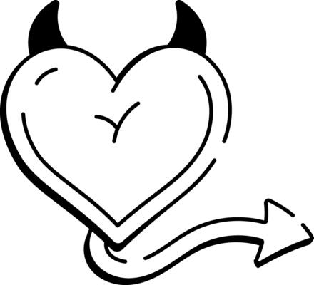 A hand drawn icon of a devil heart