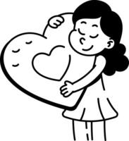 A hand drawn style icon showing a heart pillow hug vector