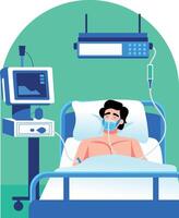 Flat illustration showing a patient lying in an icu room vector