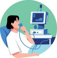 A flat style illustration of a patient holding a nebulizer vector
