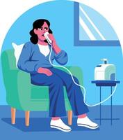 A flat style illustration depicting a patient taking inhalation vector