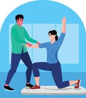 A flat style illustration of a physiotherapist instructing his patient vector