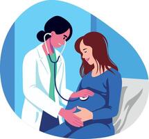 Flat illustration of a gynaecologist checking a pregnant lady vector