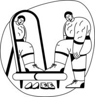 A glyph style icon of shopping character checking shoes in mirror vector