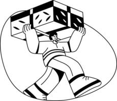 A glyph illustration of a character doing parcel delivery vector