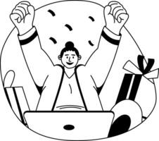 Excited character illustration in glyph style vector