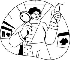 A glyph illustration of a character checking tag vector