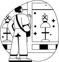 A glyph illustration of a character doing window shopping vector