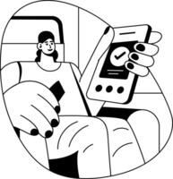A glyph illustration of a character doing mobile payment vector