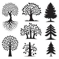A beautiful set of tree silhouettes against a white background, representing growth, strength, and the serenity of nature vector