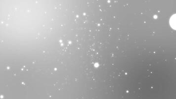 Many dust flour particles floating in air. abstract background with stars. Animation loop glow white bokeh bubble particles flow up on white background video