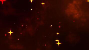 Perfect red fire particles embers sparks black background. red and white stars. Fire spark particles with star in abstract background video