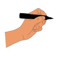 Hand holding marker, highlighter on white vector