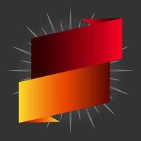 Red orange gradient ribbon banner with light ray burst design on isolated background vector