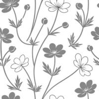 Flat Delicate silver buttercup seamless pattern with subtle shimmer on white background concept as Subtle shimmering silver buttercups creating a delicate seamless pattern perfect Clean Pro vector