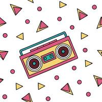 Flat Design a seamless pattern featuring retro geometric shapes in bold contrasting colors for a vibrant 1980s aesthetic concept as Create a repeating pattern with dynamic geometr Clean Pro 8 vector