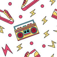 Flat Design a seamless pattern featuring retro geometric shapes in bold contrasting colors for a vibrant 1980s aesthetic concept as Create a repeating pattern with dynamic geometr Clean Pro 2 vector