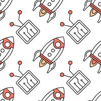 Flat Curate seamless patterns based on futuristic technology themes integrating digital circuits neon designs and isolated white balance for modern use concept as Create seamless d Clean Pro vector