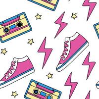 Flat Design a seamless pattern featuring retro geometric shapes in bold contrasting colors for a vibrant 1980s aesthetic concept as Create a repeating pattern with dynamic geometr Clean Pro 9 vector