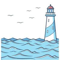 Flat seascape and sky and blue concept as Vast blue ocean meeting the clear blue sky creating a seamless horizon ample copy space for advertising text in Simple flat cute Clean Pro vector