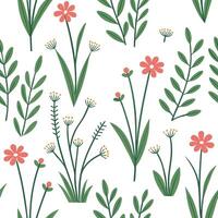 Flat Spring meadow seamless pattern with wildflowers and greenery for rustic charm concept as Rustic spring meadow featuring wildflowers and greenery arranged in a seamless pattern Clean Pro vector