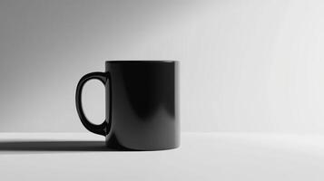 Minimalist black coffee mug against light gray background photo