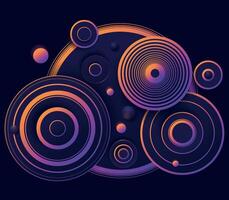 Futuristic Purple and Orange Circular Abstract Design. This abstract digital artwork showcases neon purple and orange circles in a futuristic and sci-fi-inspired style. vector