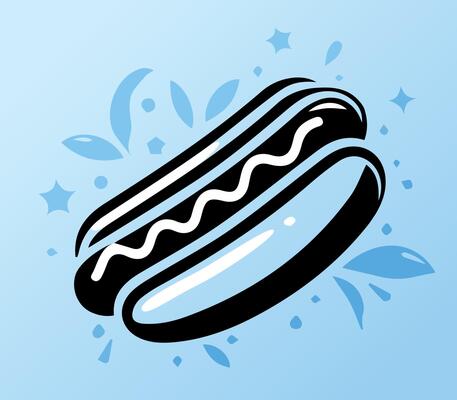 Blue and Black Artistic Dripping Hot Dog Design. A unique abstract hot dog illustration with a dripping artistic effect in blue and black.