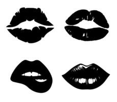 Black and White Lipstick Kiss Prints Illustration. A stylish monochrome design featuring multiple lipstick kiss prints in different shapes and styles. vector
