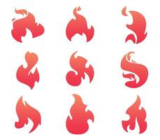 Set of Red and Orange Flame Icons. A collection of stylized fire and flame icons in various shapes and sizes, symbolizing heat, energy, and power. vector