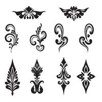 Hanging decorations flower shape star leaf swirl calligraphic ornament heart shaped bell silhouette icon set for home and event styling vector