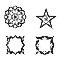 Creative flower shape star leaf swirl calligraphic ornament heart shaped bell silhouette icon set for artistic design projects vector