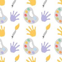 seamless pattern of colorful paint brushes and palms vector