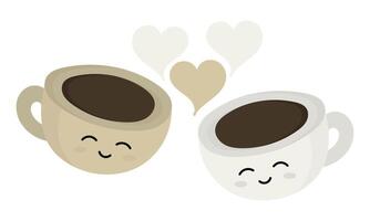 illustration of two coffee cups with smiling faces vector