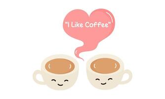 illustration of two cups of coffee with smiling faces vector
