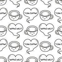 seamless pattern hand drawn two coffee cups with smiling faces vector