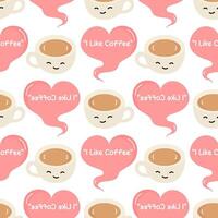 seamless pattern illustration of two coffee cups with smiling faces vector