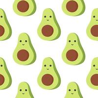 avocado fruit seamless pattern with cheerful face on white background vector