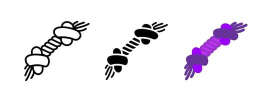 Dog rope toy icon. Durable knotted rope illustration used for chewing, tugging and interactive play. Enrichment tool for pet training and healthy activity. vector