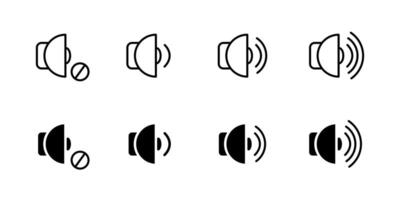 Volume control icon. Set of speaker and mute symbols with sound waves illustration. Audio adjustment signs for media interface, app UI and system settings. vector